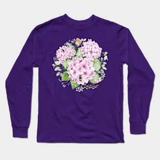 Sweet As Can Bee with Hydrangea Flora Watercolor Illustration No Lettering Long Sleeve T-Shirt